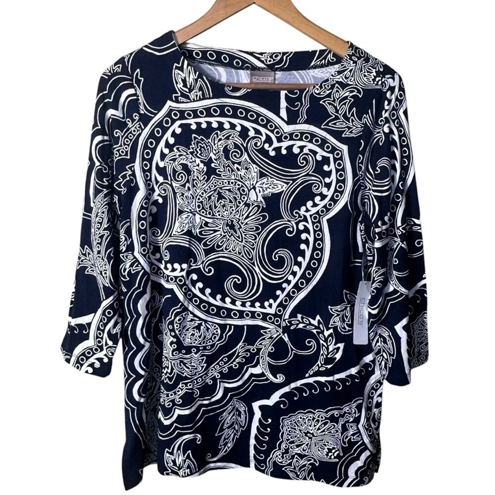 NEW Chicos Black and White Printed Top Size 1 (US M/8)